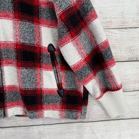Lucky Brand Wool Blend Plaid Full Zip Jacket Womens XL Red Black White - Picture 6 of 13